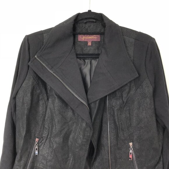 Hal Rubenstein Black Genuine Suede Leather Knit Moto Jacket Asymmetrical Size M - Picture 6 of 9